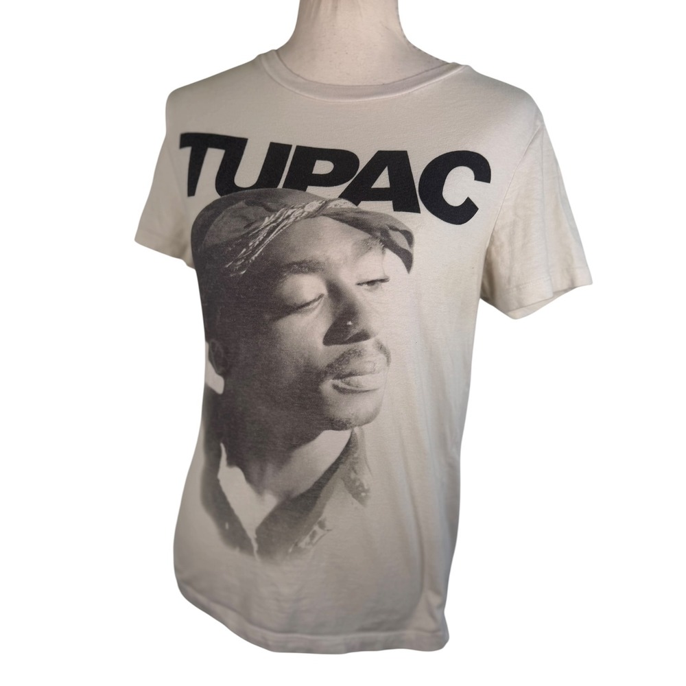 Bravado Tupac Shakur Graphic T Shirt Womens M Cream Cotton Rap Hip Hop Tee 90's - Picture 6 of 7